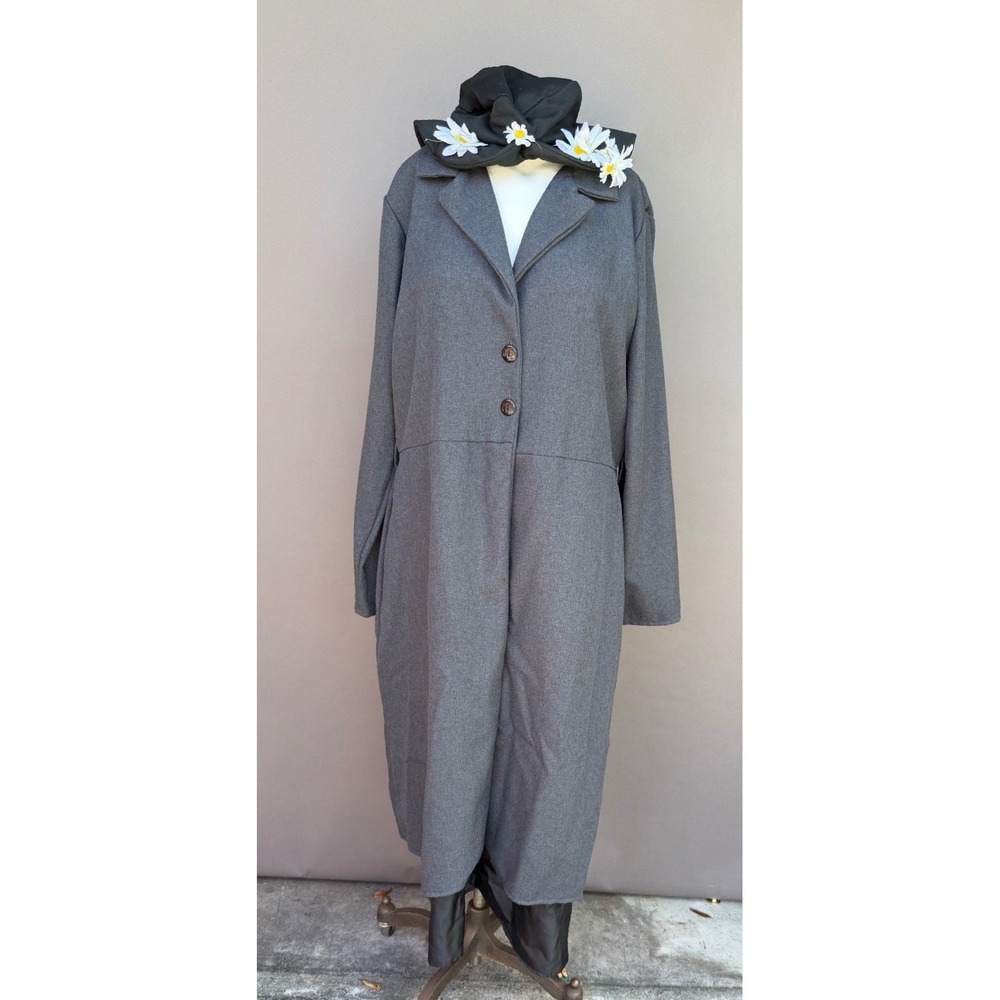 Disney Catalog Mary Poppins Costume Coat Hat XL Grey Long Cosplay Halloween 90s